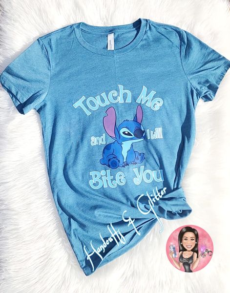 T-Shirt - Touch Me & I'll Bite You! (Blue Alien Fella)