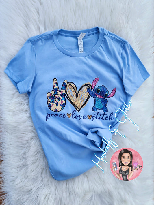 T-Shirt - PEACE, LOVE, S (Blue Alien Fella)