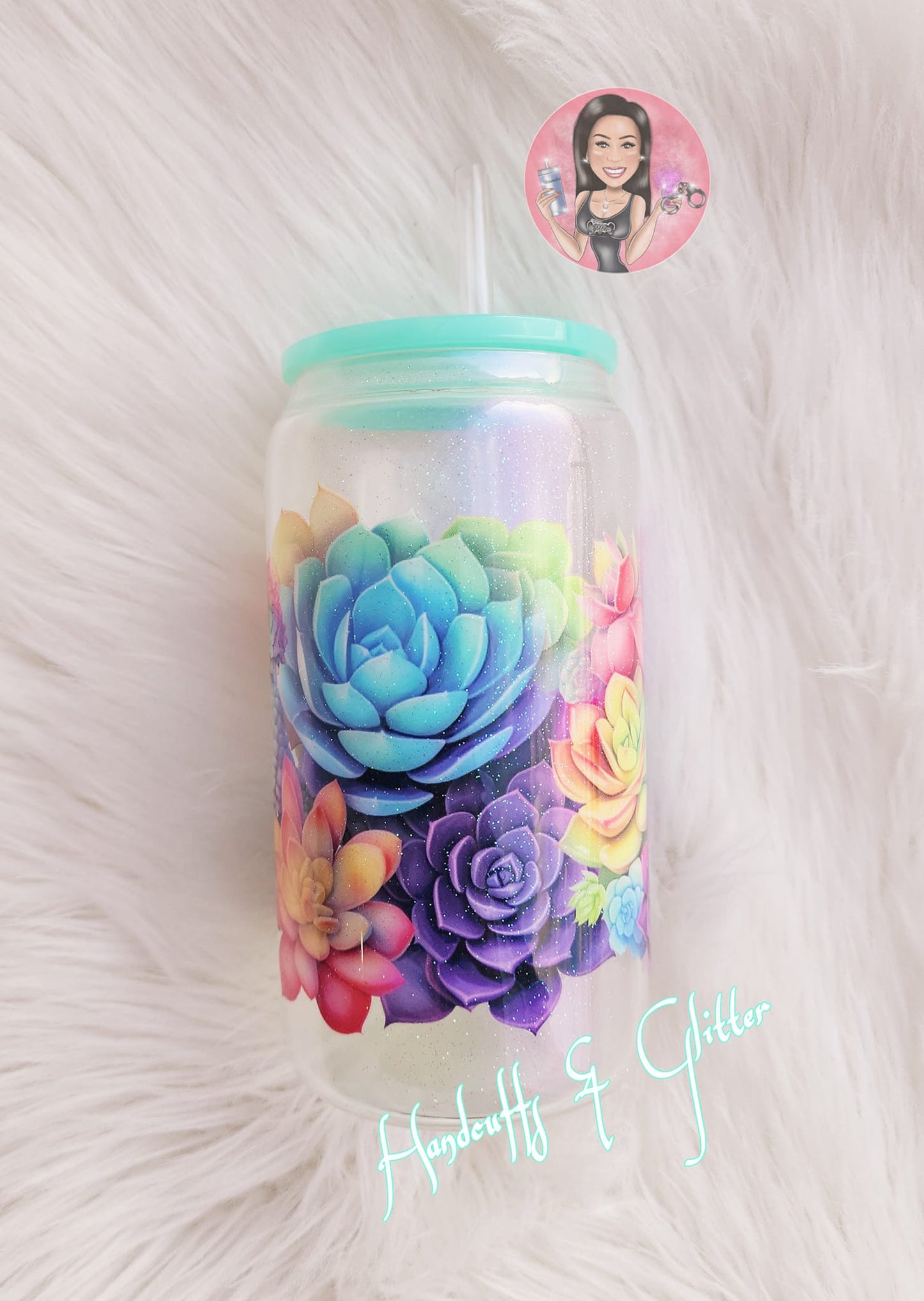 16oz Shimmer Glass Jar - Succulent