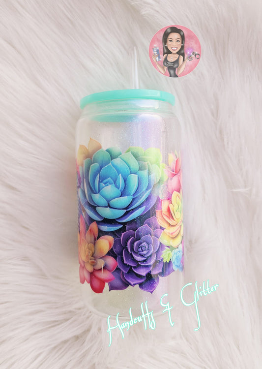 16oz Shimmer Glass Jar - Succulent