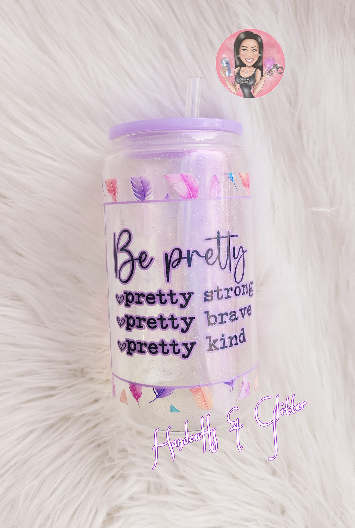 16oz Shimmer Glass Jar - "BE PRETTY"