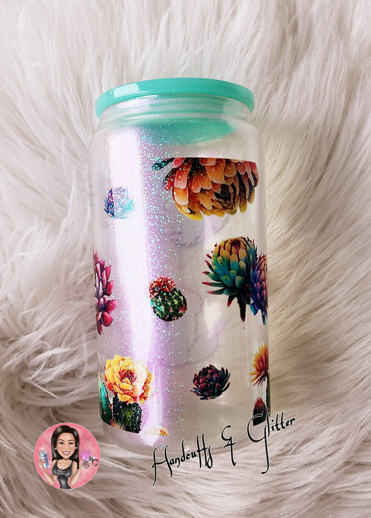 16oz Shimmer Glass Jar - Cactus