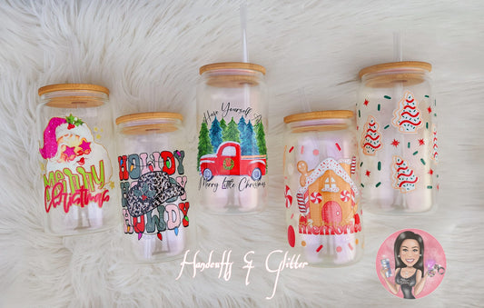 16oz Shimmer Glass Jars - CHRISTMAS