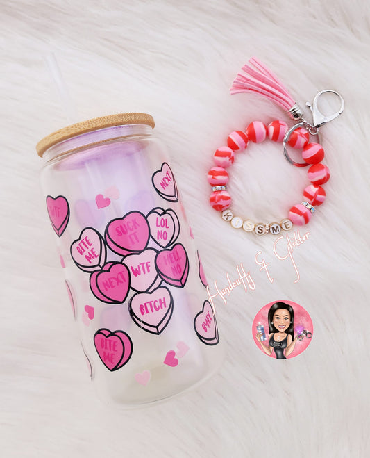 Set: 16oz Shimmer Glass Jar + Wristlet - "BAD WORD V DAY"