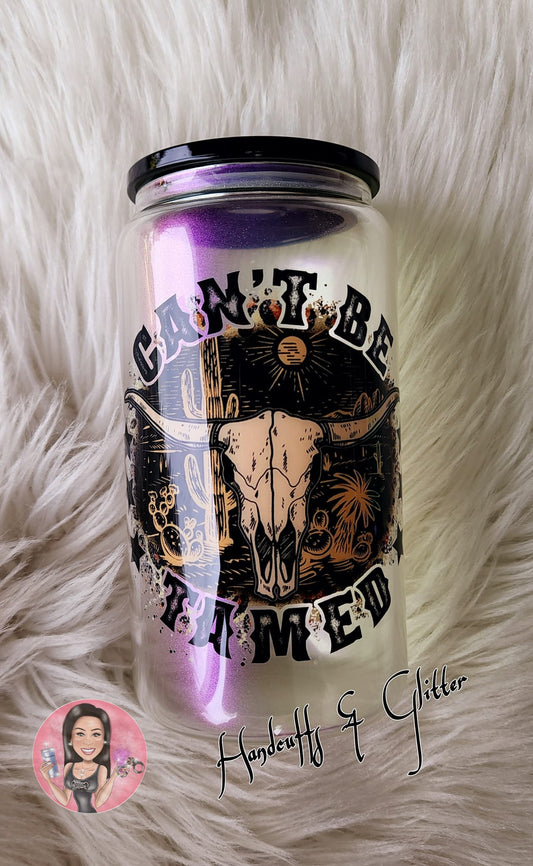 16oz Shimmer Glass Jar - "CAN'T BE TAMED"