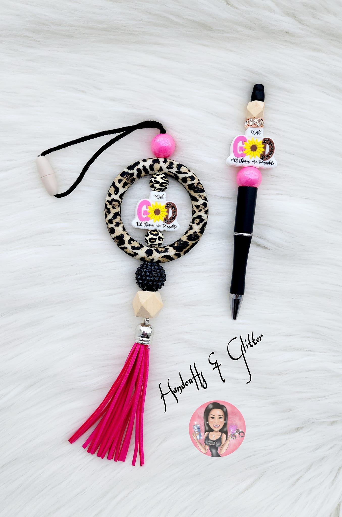 Car Mirror Lanyard - Beaded Pen or Stylus "With God All Things Are Possible"