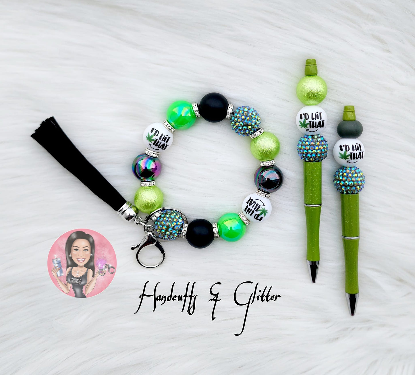 Set: Wristlet + Beaded Pen "I'D HIT THAT"