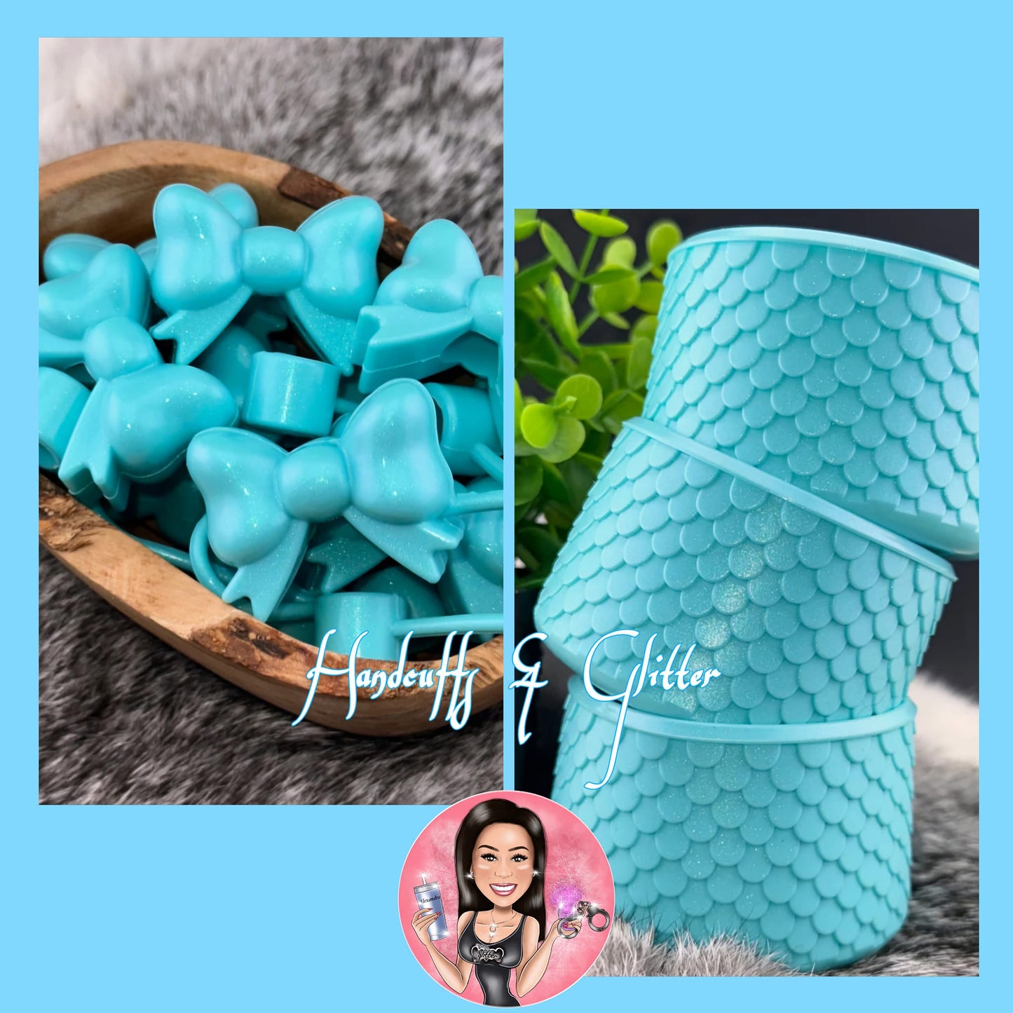 Tumbler Accessories: SET Option = Boot & Straw Topper Set / Turquoise Mermaid