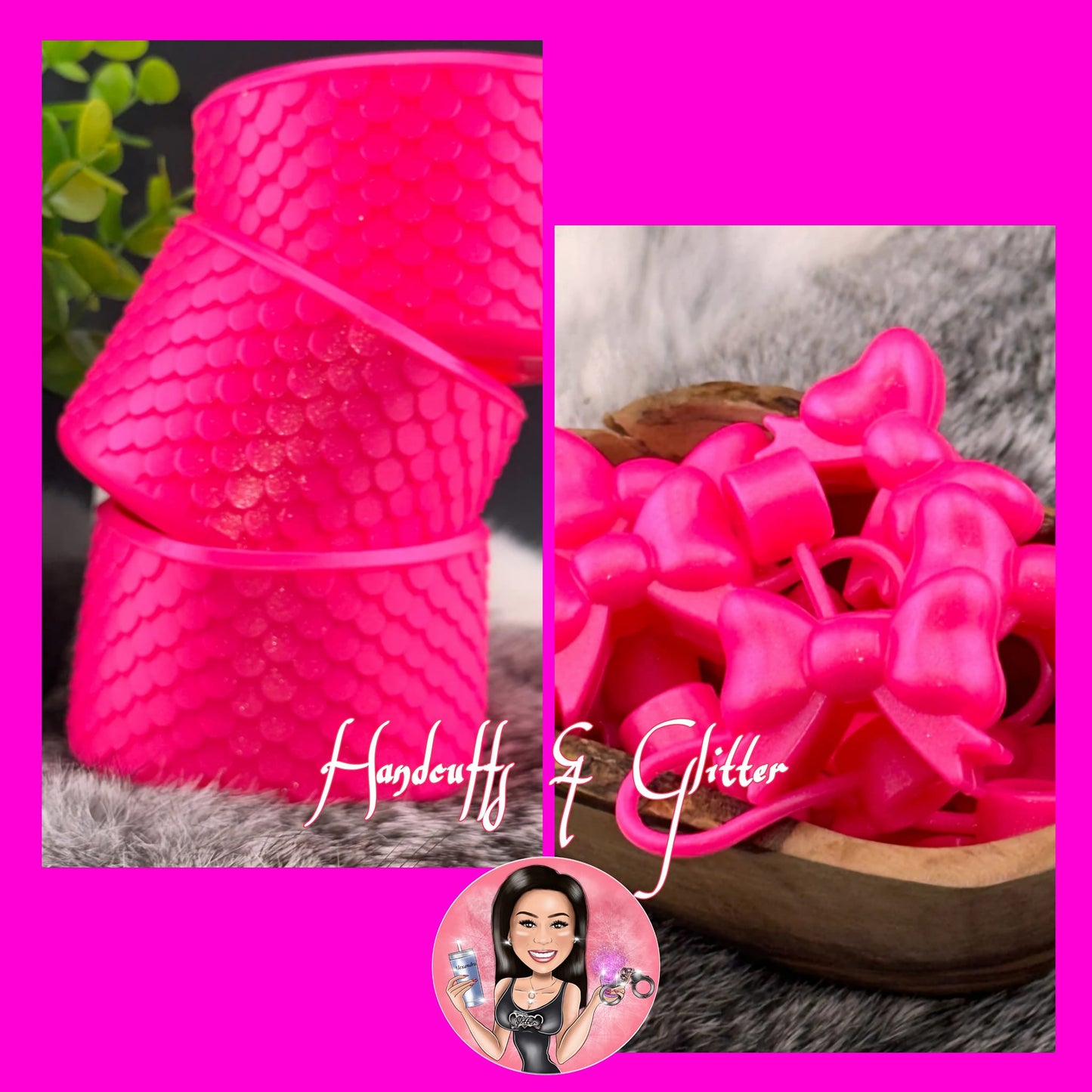 Tumbler Accessories: SET Option = Boot & Straw Topper Set / Hot Pink Mermaid